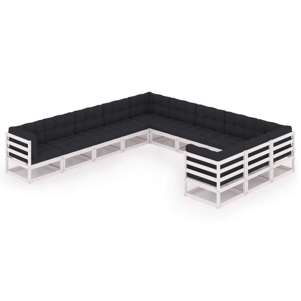 11-tlg. Garten-Lounge-Set mit Kissen Weiss Kiefer Massivholz